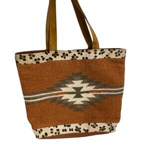 Panache Aztec Tote Bag Purse Wool Large Multicolor Rust Handwoven 19.5in x 16in